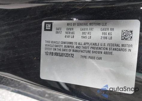 2018 Chevrolet Camaro 1Lt from USA, damaged, VIN 1G1FB1RX0J0123172